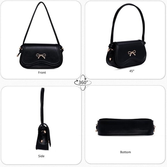 Women Shoulder Bag Vegan Leather Hobo Clutch Slim Purse with Removable Strap - Picture 2 of 7